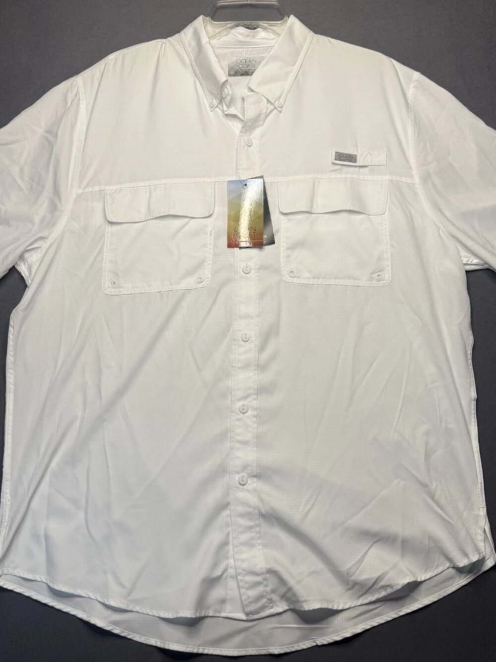 Ocean Coast Fishing Shirt Mens Large White New Short Sleeve Vented Performance